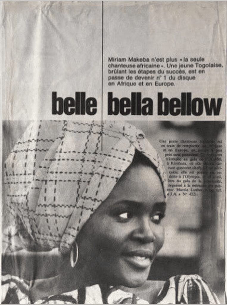 Togolese musician Bella Bellow featured on the page of a magazine.
